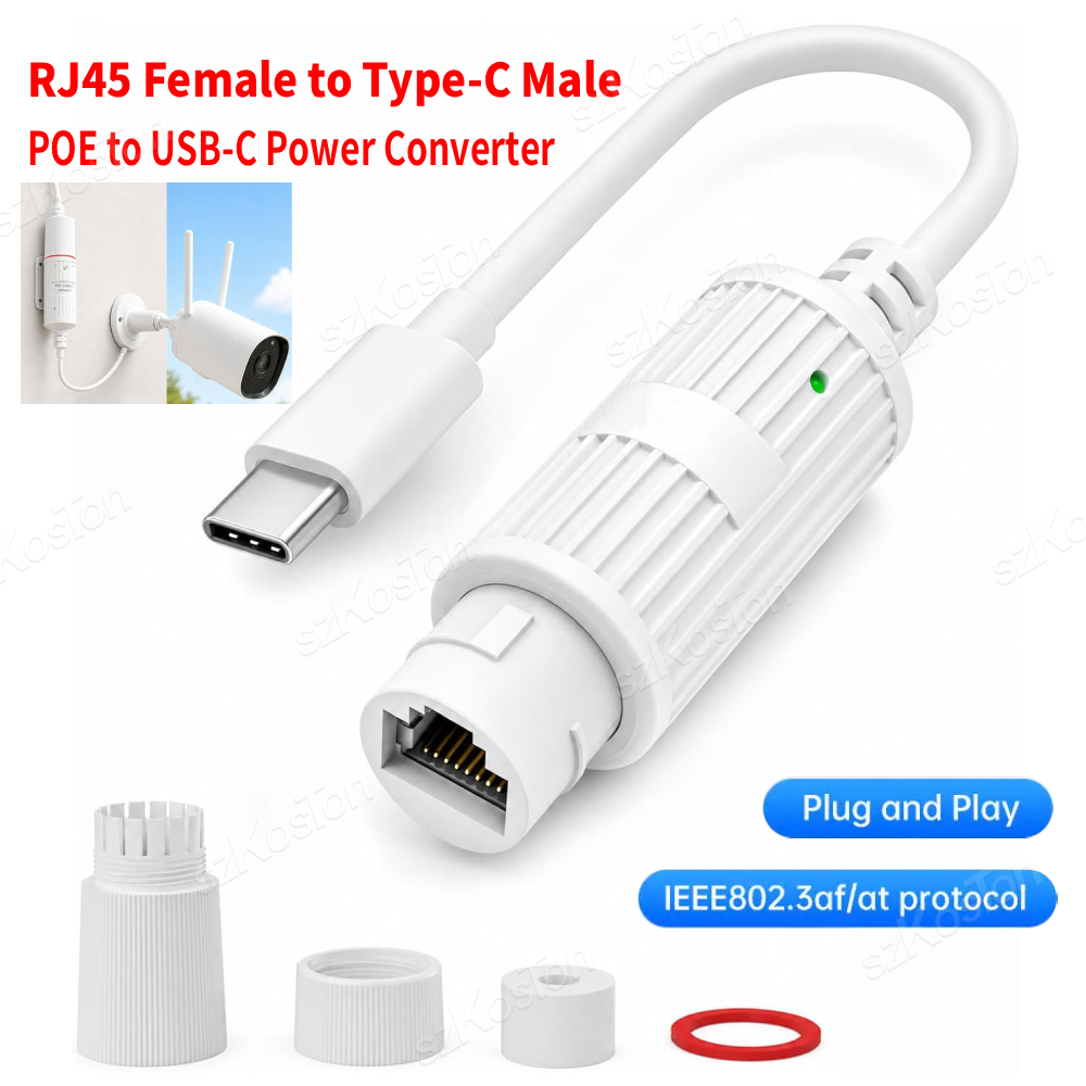 Power Over Ethernet - POE naar USB-C stroomconverter RJ45 vrouwelijk
